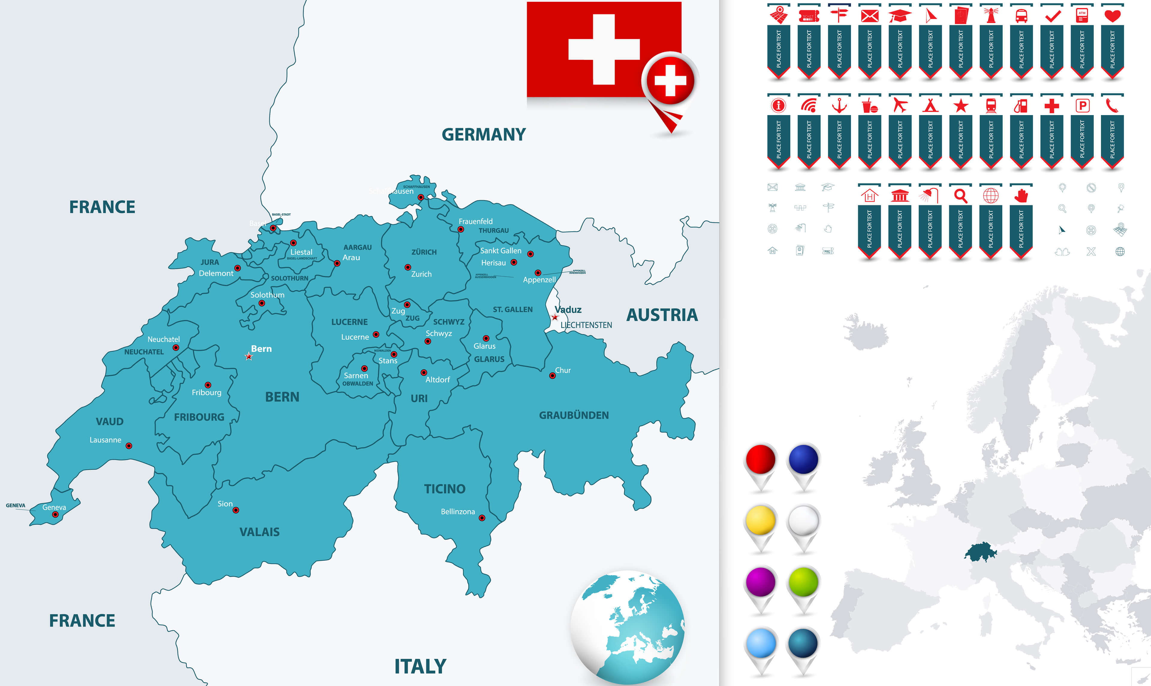 Switzerland Map and Cantons Navigation Map